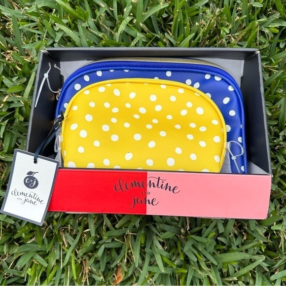 NIB- Clementine & Jane Blue & Yellow 2 Piece Dome Cosmetic Bag Set - Picture 1 of 3